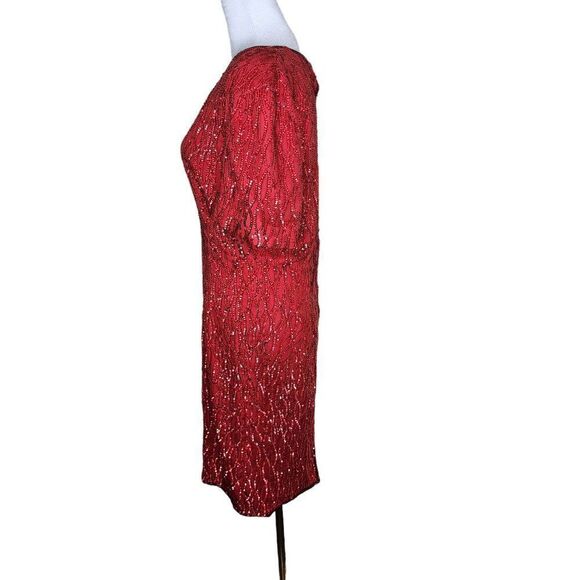 Vintage 80s Stenay Beaded Sequined Shift Dress Womens Size 12 Red - Picture 6 of 9